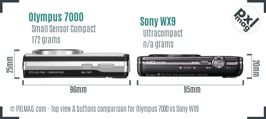 Olympus 7000 vs Sony WX9 top view buttons comparison