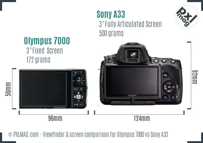Olympus 7000 vs Sony A33 Screen and Viewfinder comparison