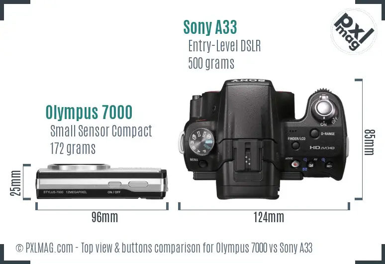 Olympus 7000 vs Sony A33 top view buttons comparison