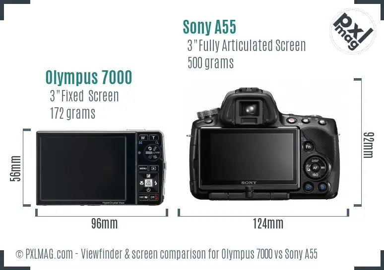 Olympus 7000 vs Sony A55 Screen and Viewfinder comparison