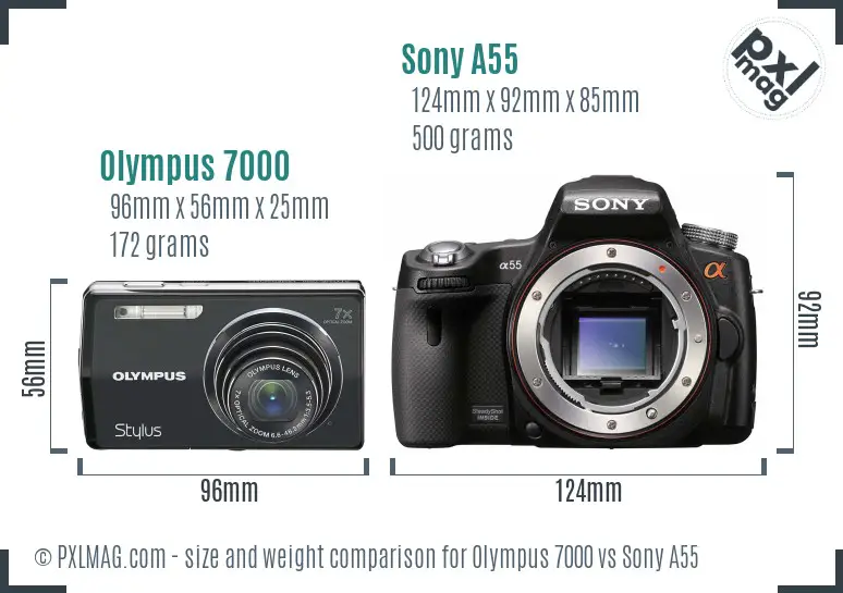 Olympus 7000 vs Sony A55 size comparison
