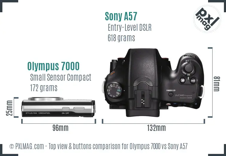 Olympus 7000 vs Sony A57 top view buttons comparison Olympus 7000 vs Sony A57 top view buttons comparison