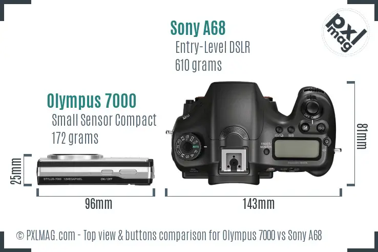 Olympus 7000 vs Sony A68 top view buttons comparison Olympus 7000 vs Sony A68 top view buttons comparison