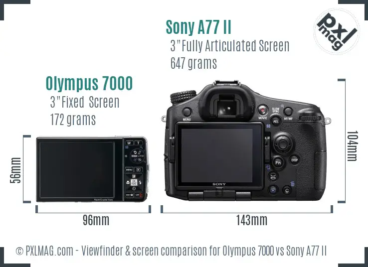 Olympus 7000 vs Sony A77 II Screen and Viewfinder comparison