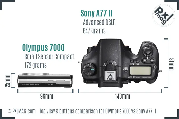Olympus 7000 vs Sony A77 II top view buttons comparison