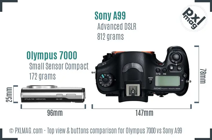 Olympus 7000 vs Sony A99 top view buttons comparison Olympus 7000 vs Sony A99 top view buttons comparison