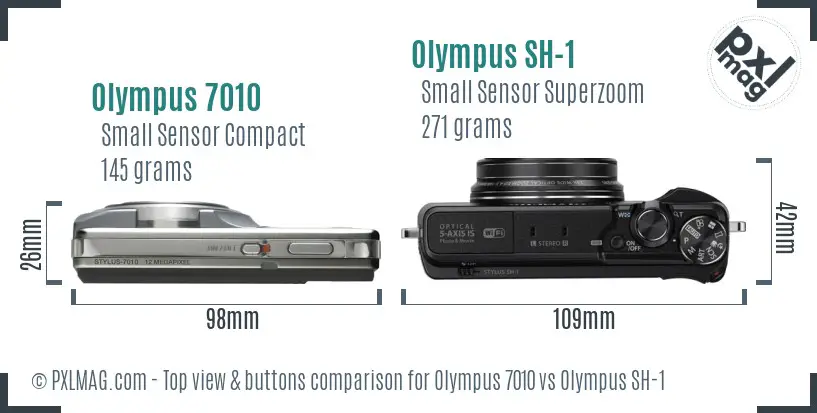 Olympus 7010 vs Olympus SH-1 top view buttons comparison