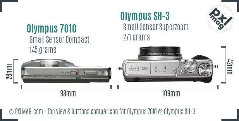 Olympus 7010 vs Olympus SH-3 top view buttons comparison