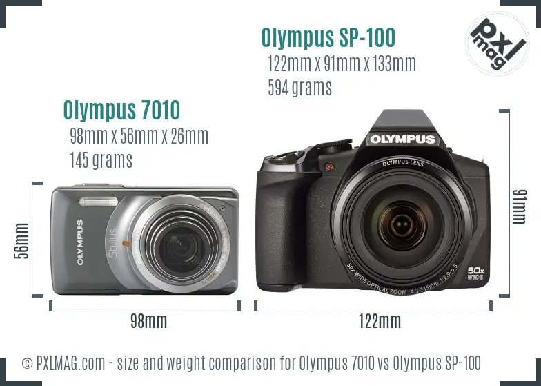 Olympus 7010 vs Olympus SP-100 size comparison