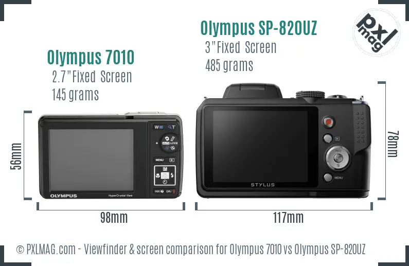 Olympus 7010 vs Olympus SP-820UZ Screen and Viewfinder comparison