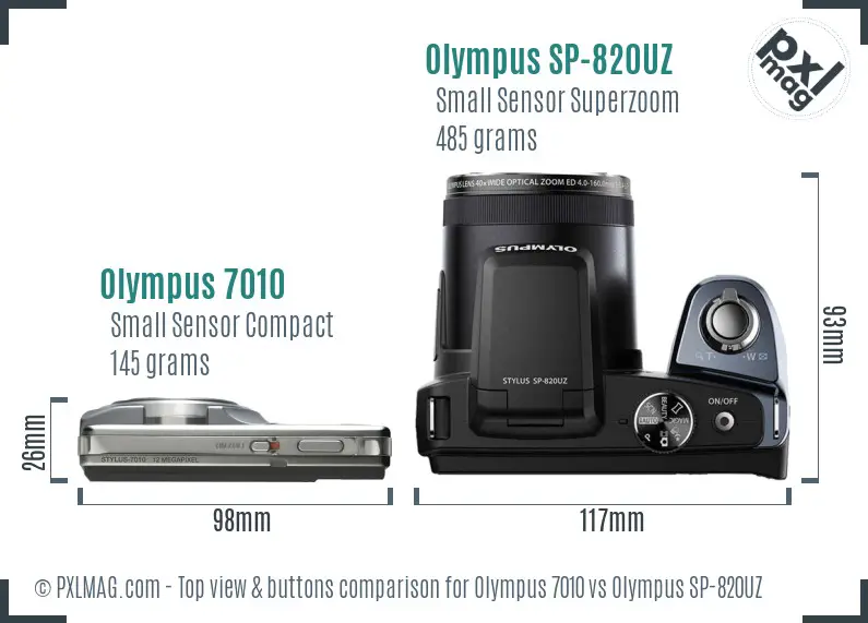 Olympus 7010 vs Olympus SP-820UZ top view buttons comparison