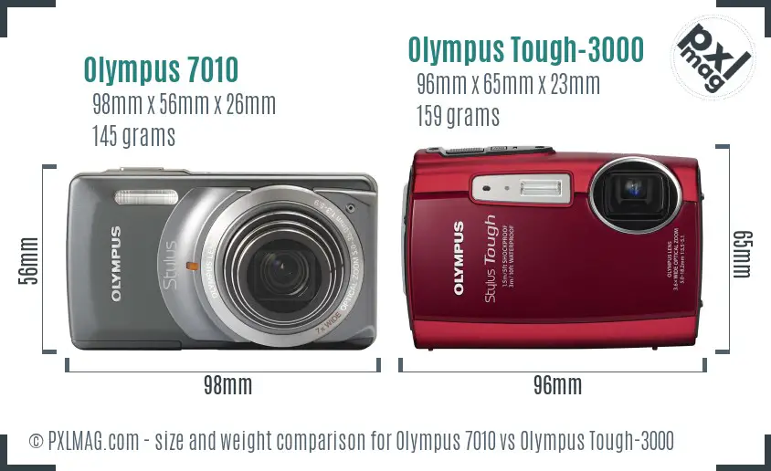 Olympus 7010 vs Olympus Tough-3000 size comparison