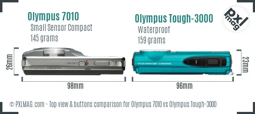 Olympus 7010 vs Olympus Tough-3000 top view buttons comparison