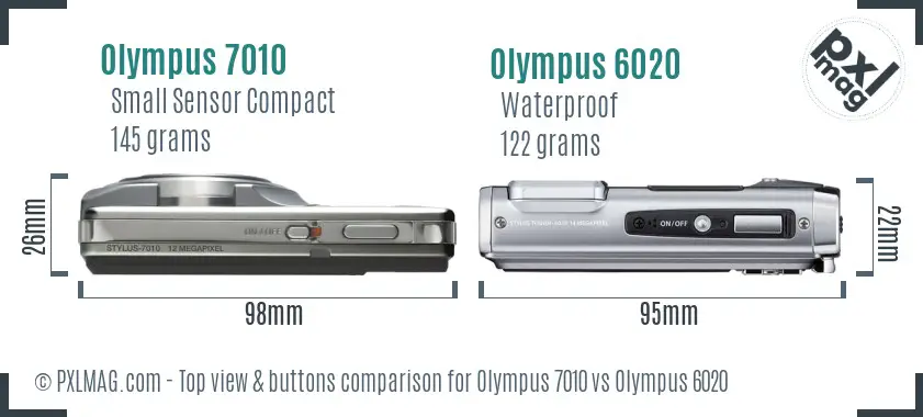 Olympus 7010 vs Olympus 6020 top view buttons comparison