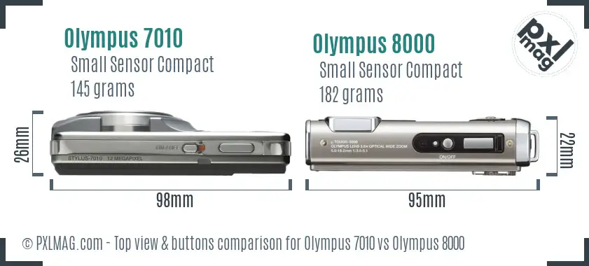 Olympus 7010 vs Olympus 8000 top view buttons comparison