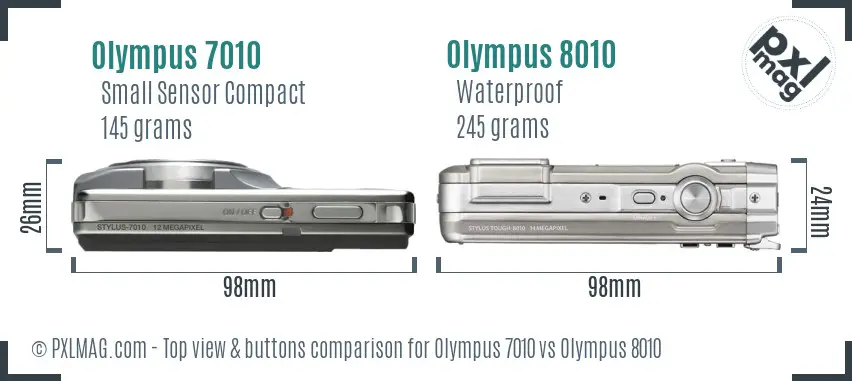 Olympus 7010 vs Olympus 8010 top view buttons comparison