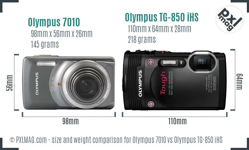 Olympus 7010 vs Olympus TG-850 iHS size comparison