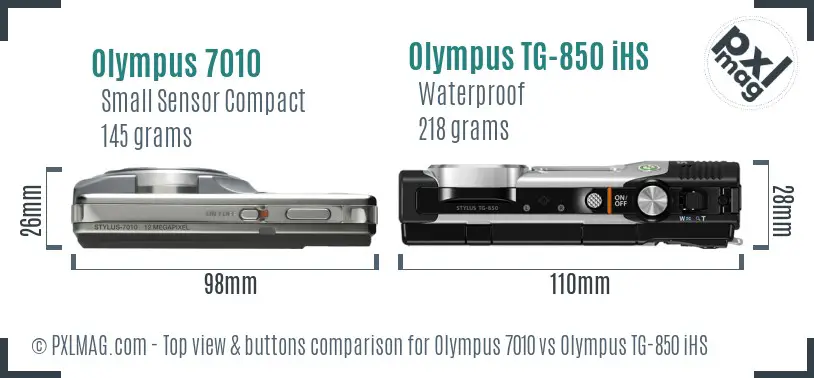 Olympus 7010 vs Olympus TG-850 iHS top view buttons comparison