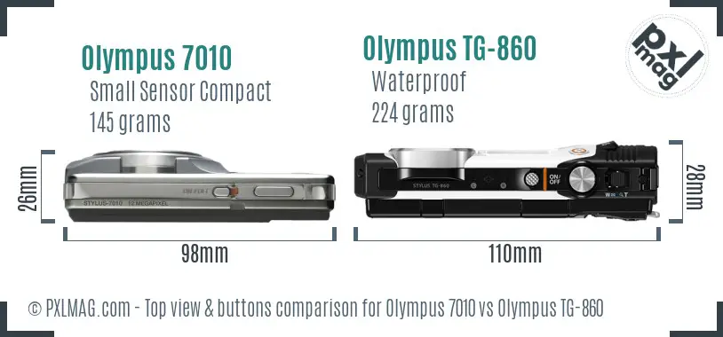 Olympus 7010 vs Olympus TG-860 top view buttons comparison