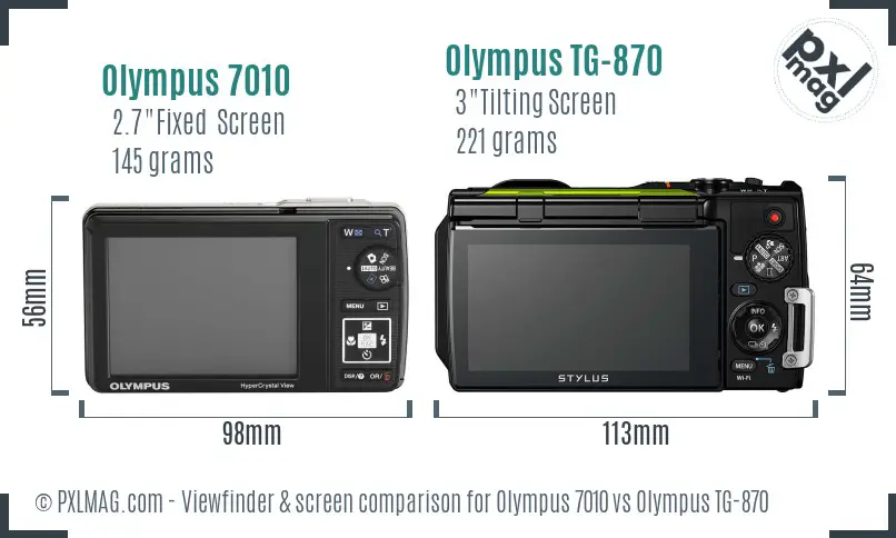 Olympus 7010 vs Olympus TG-870 Screen and Viewfinder comparison