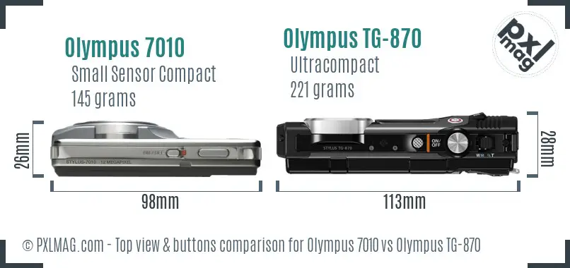 Olympus 7010 vs Olympus TG-870 top view buttons comparison