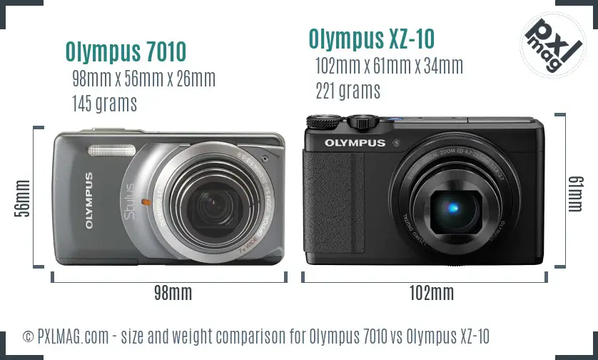 Olympus 7010 vs Olympus XZ-10 size comparison