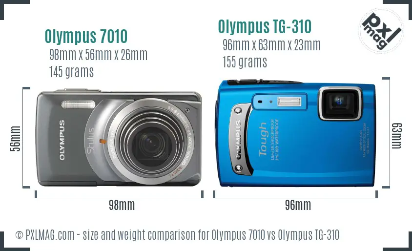 Olympus 7010 vs Olympus TG-310 size comparison