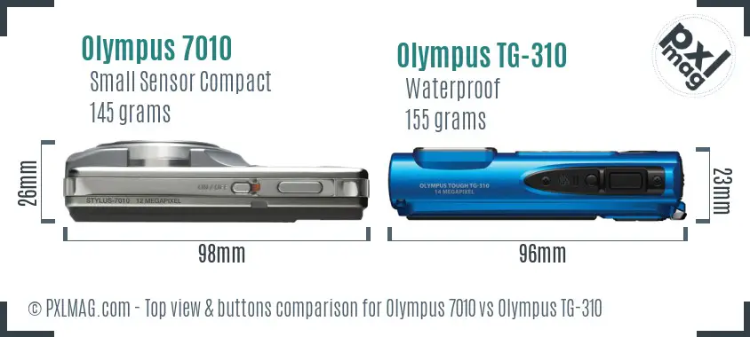 Olympus 7010 vs Olympus TG-310 top view buttons comparison