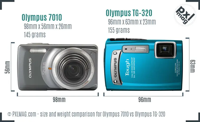 Olympus 7010 vs Olympus TG-320 size comparison