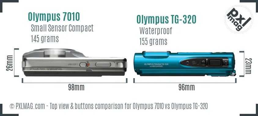 Olympus 7010 vs Olympus TG-320 top view buttons comparison