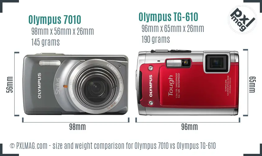 Olympus 7010 vs Olympus TG-610 size comparison