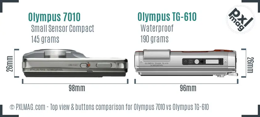 Olympus 7010 vs Olympus TG-610 top view buttons comparison