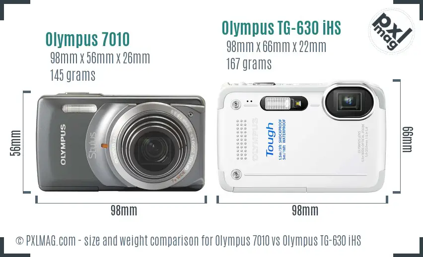 Olympus 7010 vs Olympus TG-630 iHS size comparison