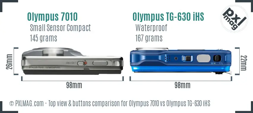 Olympus 7010 vs Olympus TG-630 iHS top view buttons comparison