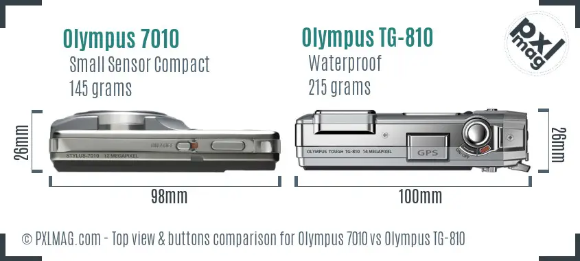 Olympus 7010 vs Olympus TG-810 top view buttons comparison
