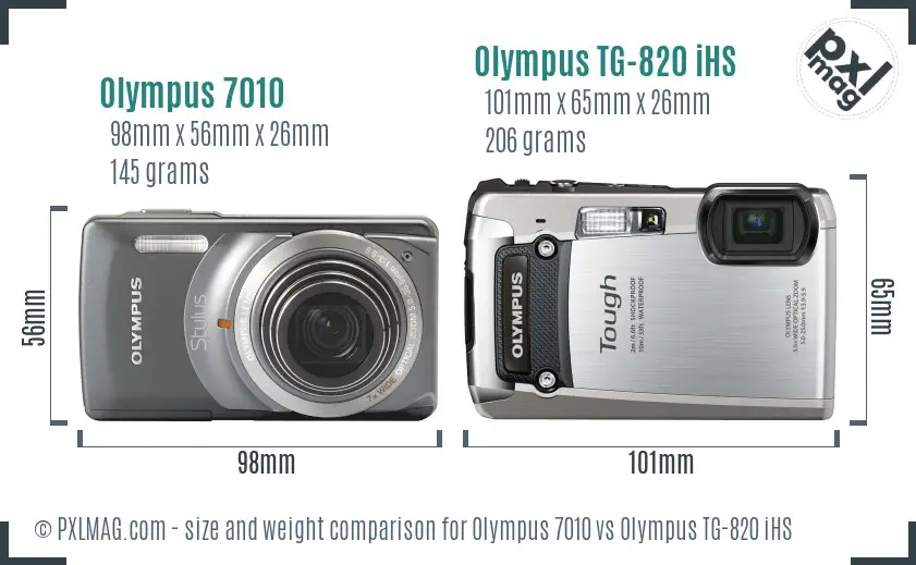 Olympus 7010 vs Olympus TG-820 iHS size comparison