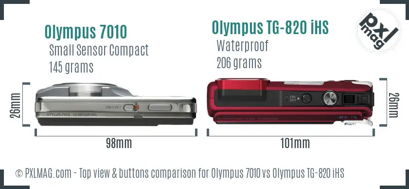 Olympus 7010 vs Olympus TG-820 iHS top view buttons comparison