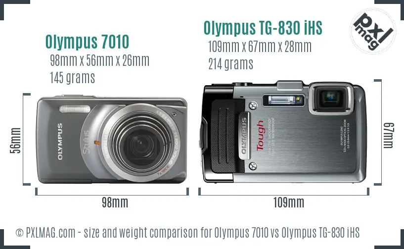 Olympus 7010 vs Olympus TG-830 iHS size comparison