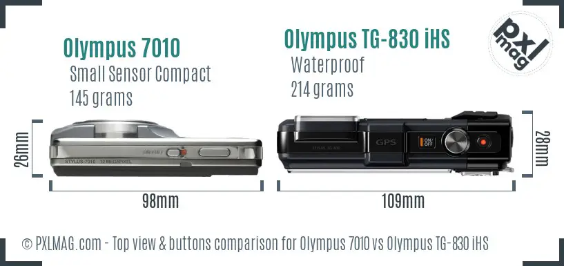 Olympus 7010 vs Olympus TG-830 iHS top view buttons comparison