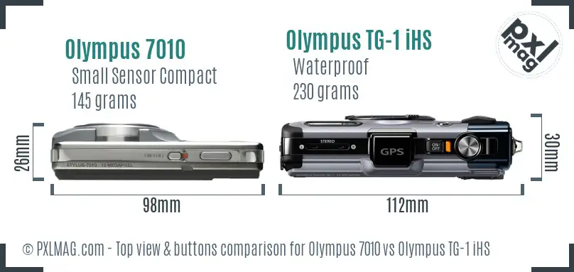 Olympus 7010 vs Olympus TG-1 iHS top view buttons comparison