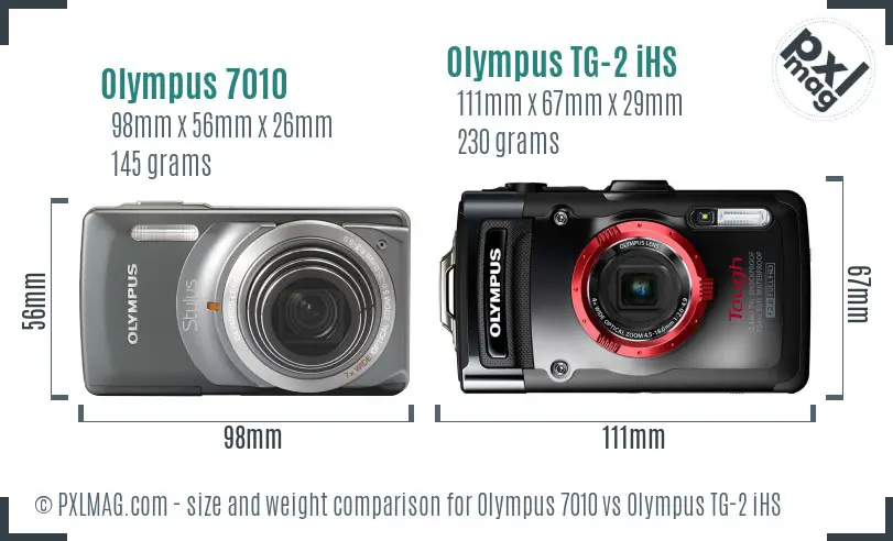 Olympus 7010 vs Olympus TG-2 iHS size comparison