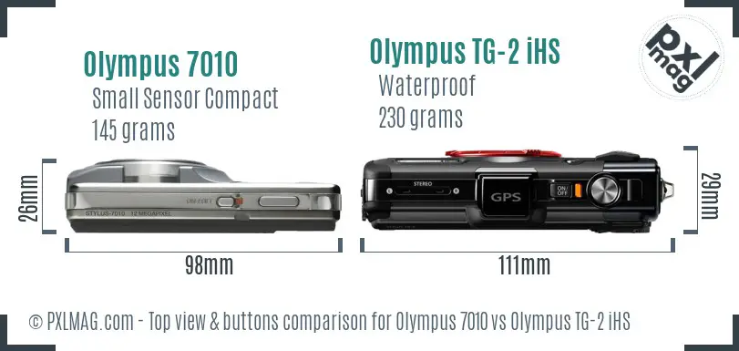 Olympus 7010 vs Olympus TG-2 iHS top view buttons comparison