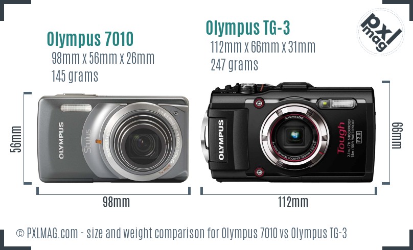 Olympus 7010 vs Olympus TG-3 size comparison