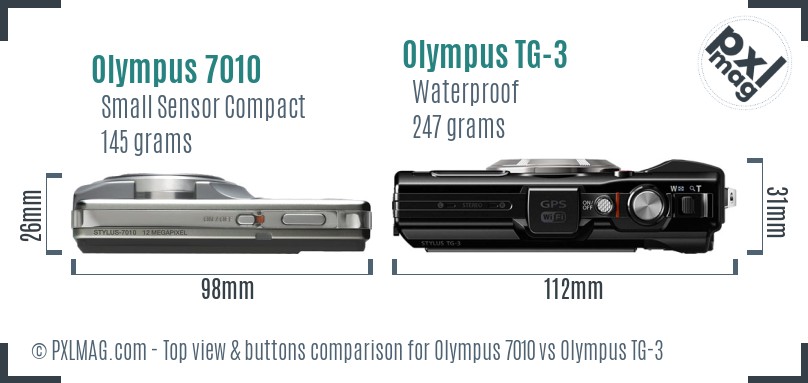 Olympus 7010 vs Olympus TG-3 top view buttons comparison