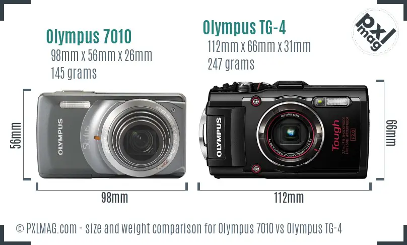 Olympus 7010 vs Olympus TG-4 size comparison