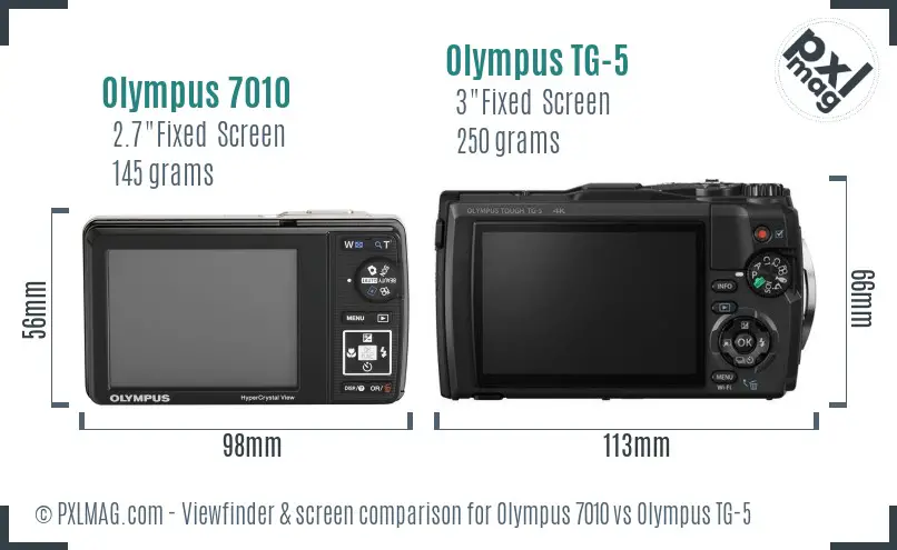 Olympus 7010 vs Olympus TG-5 Screen and Viewfinder comparison