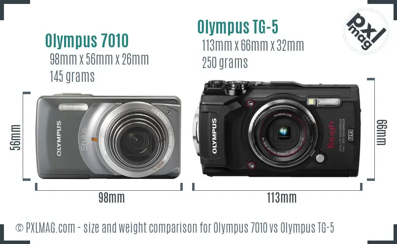 Olympus 7010 vs Olympus TG-5 size comparison
