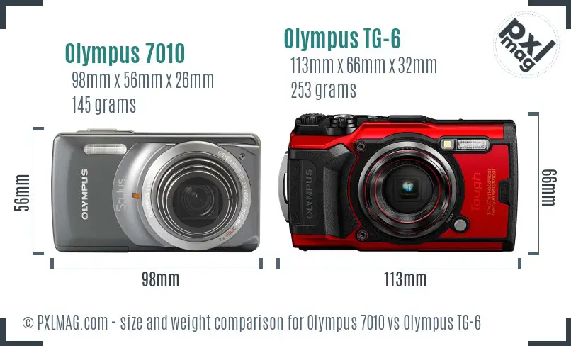 Olympus 7010 vs Olympus TG-6 size comparison