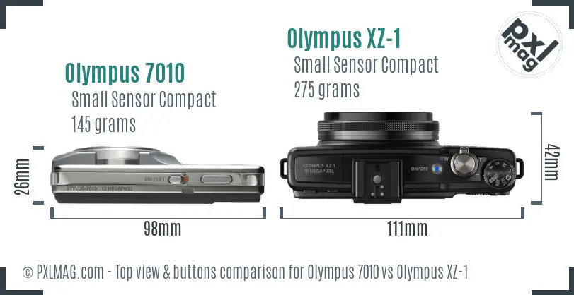 Olympus 7010 vs Olympus XZ-1 top view buttons comparison