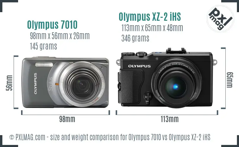 Olympus 7010 vs Olympus XZ-2 iHS size comparison